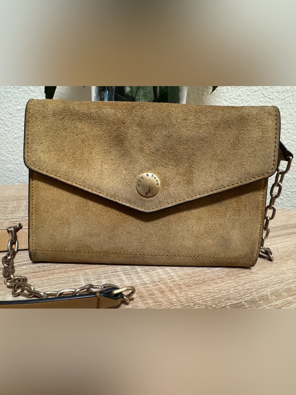rag & bone Suede Envelope crossbody in Tan with Gold Hardware
